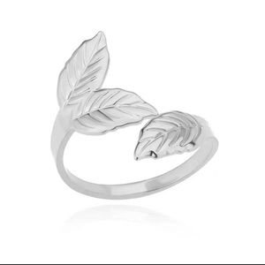 Silver Leaf Ring Adjustable Stainless Steel